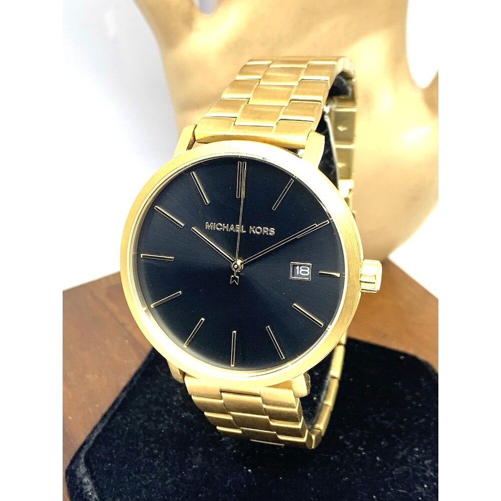 Michael Kors Men's Watch MK9136 Blake Quartz Black Dial Gold Tone Steel 42mm